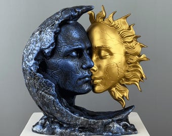 Romantische Paar Skulptur Sonne & Mond, 26 cm - 10,2 Zoll, Einzigartige Wohnkultur, Jubiläumsgeschenk