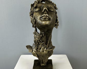 Blumendame Büste Statue, 30 cm - 11,8 Zoll, Abstrakte Gesichtsbüste Skulptur