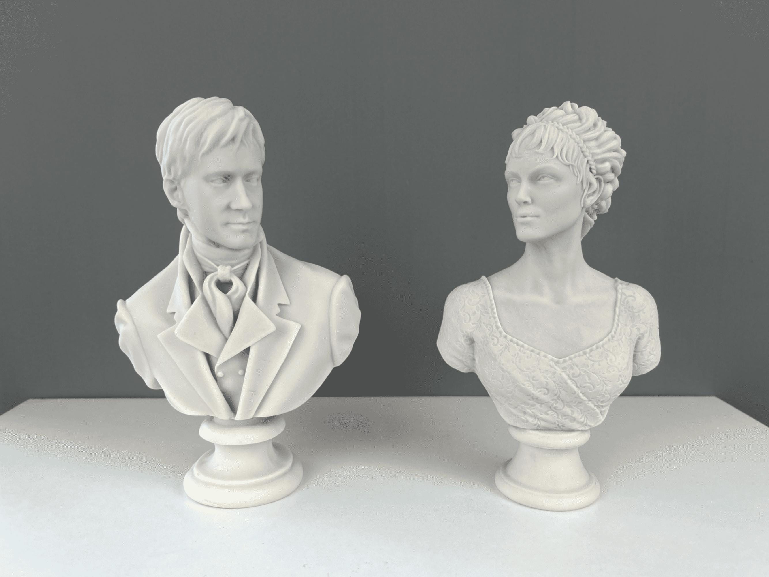 Mr. Darcy & Elizabeth Bennet Bust Statue – 10" Cast Marble, Pride And Prejudice Collectible