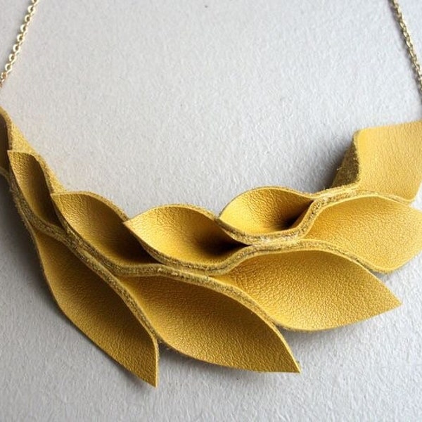 Petal Collection-  Yellow Leather Necklace