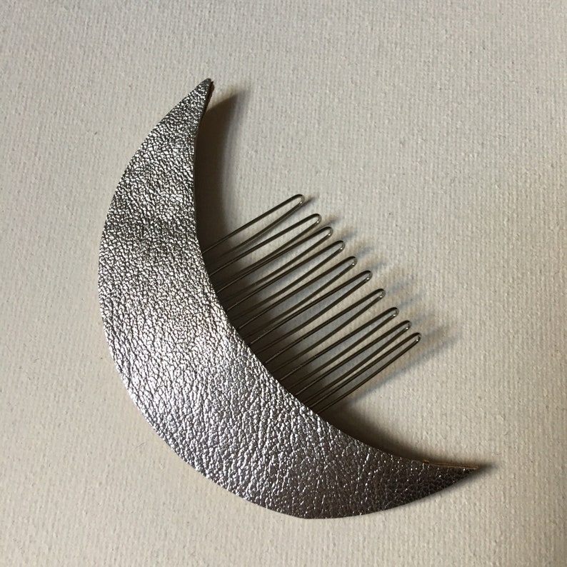 Leather Crescent Moon Celestial hair comb image 7