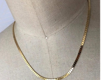 New Dainty Gold plated flat chain layering necklace 17” minimalist classic