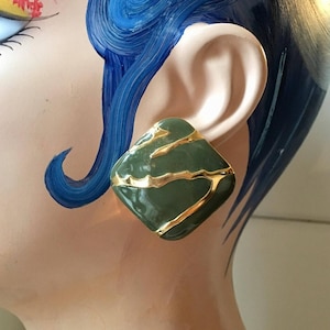Vintage green and gold square statement earrings
