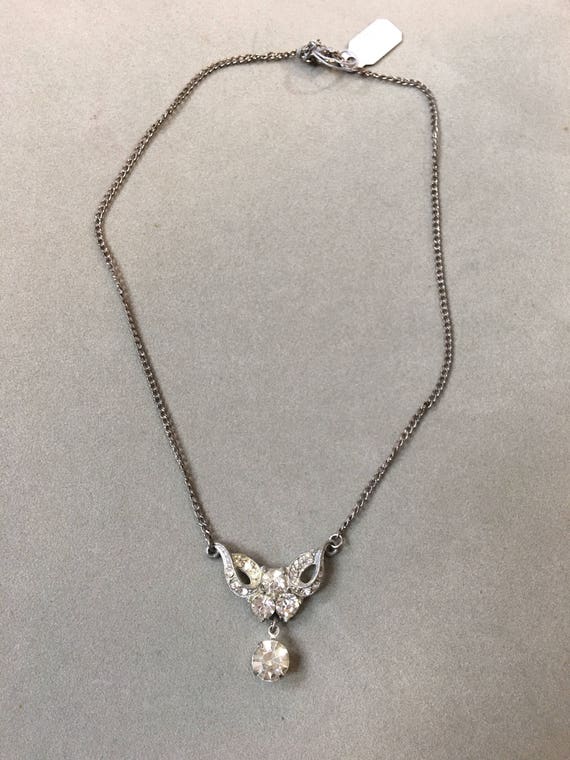 v vintage silvertone rhinestone crystal necklace - image 6