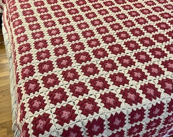 Afghan Twin 90x70 Granny Square Crochet Handmade Throw Blanket Cottage Grandma