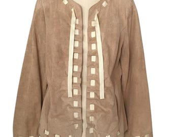 Bradley Bayou Med Genuine Suede Ribbon Trim Leather Jacket Cottage Core Coquette