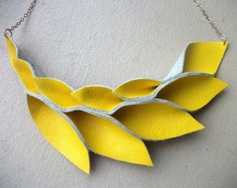 Petal Collection-  Yellow Leather Necklace