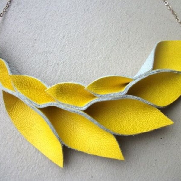 Petal Collection-  Yellow Leather Necklace