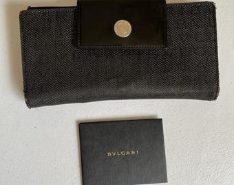 Authentic Bvlgari 7x4 Logomania Monogram Denim Patent Leather Long Wallet Italy