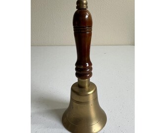 Brass Service Bell Wood Handle Dinner Bell Rustic Cottagecore Decor Meditation