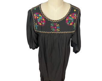 Vintage Sandy Starkman MuuMuu Boho Embroidered Caftan 100% Cotton Dress India