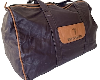Vintage Trussardi Leather Boston Duffle Travel Carry On Gym Weekender Bag Italy
