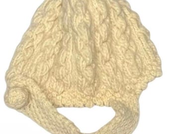 Vintage 100% Wool Zwicker Cream Handcrafted Soft Infant Baby Button Hat Cap