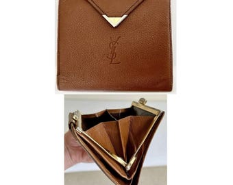 Vintage Yves Saint Laurent YSL Leather Wallet Kiss Lock Coin Purse Authentic