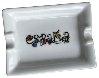 Vintage Espana Ceramic Cute Mini Ashtray Parapajote Spain White Decor Catch All