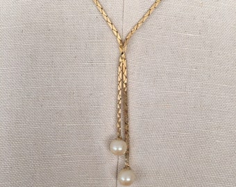 Vintage Hobe signed gold tone X shape with pearls necklace