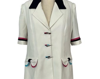 Vintage 80s Blazer colorful trim buttons Hana Class Made in Egypt 42 EU 6 US