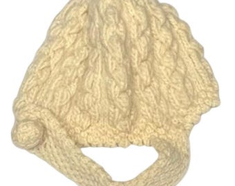 Vintage 100% Wool Zwicker Cream Handcrafted Soft Infant Baby Button Hat Cap