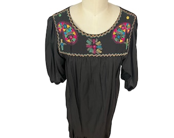 Vintage Sandy Starkman MuuMuu Boho Embroidered Caftan 100% Cotton Dress India