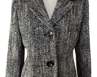 MaxMara Virgin Wool Mohair Tessuto Tweed Black White Blazer 10 Tailored 1400
