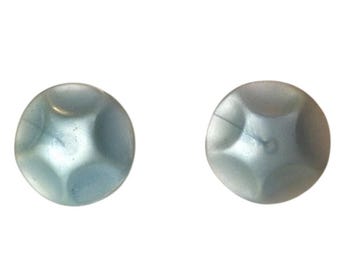 Vintage Light Blue Plastic Clip-On Earrings 1” Round Retro Mod Mid-Century Cute