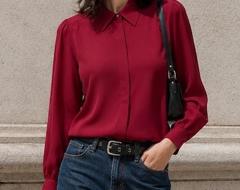 Vintage Josephine Sz 6 1980s Red Office Siren Blouse Flowy Casual Career Casual