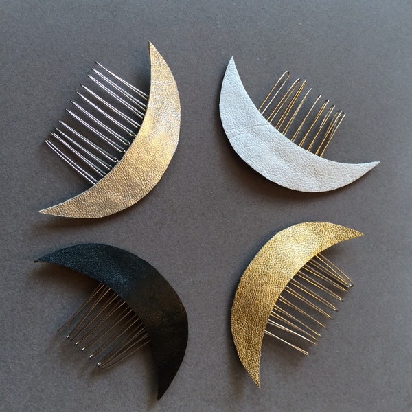 Leather Crescent Moon Celestial hair comb