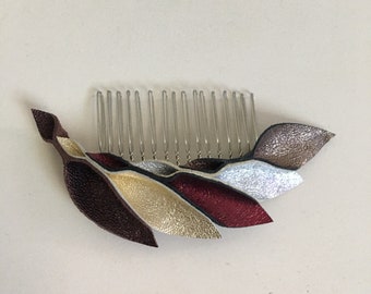 Multi colored Leather Petal Hair Comb