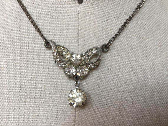 v vintage silvertone rhinestone crystal necklace - image 9
