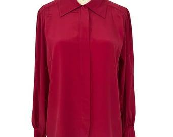 Vintage Josephine 1980s Red Button Down Blouse Flowy Casual Office Career Sz 6