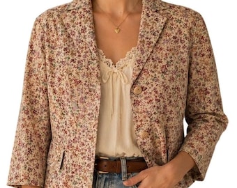 Express Size 3/4 Genuine Leather Suede Metallic Ditsy Floral Cottagecore Jacket