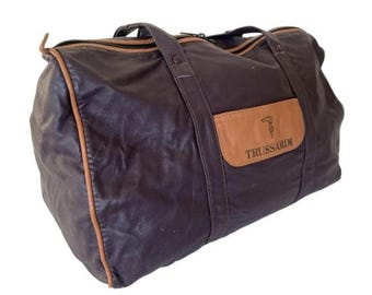 Vintage Trussardi Leather Boston Duffle Travel Carry On Gym Weekender Bag Italy