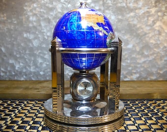 Semi-Precious Gemstone Globe on Chrome-Tone Rotating Base (Clock is Non-Functional / Small Fracture at Base) *Please See CONDITION*