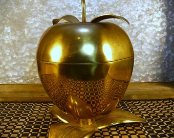 MCM Large Heavyweight Brass Hinged Lid Golden Apple Box