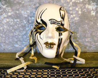 Bourbon Street Black and Gold Ceramic Mardi Gras Mask with Artists Signature Handmade in New Orleans