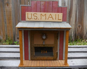 1957 Keyless Postbox Combination Lock Mail-Door In a Handmade Wooden Postal Service Station Box #234