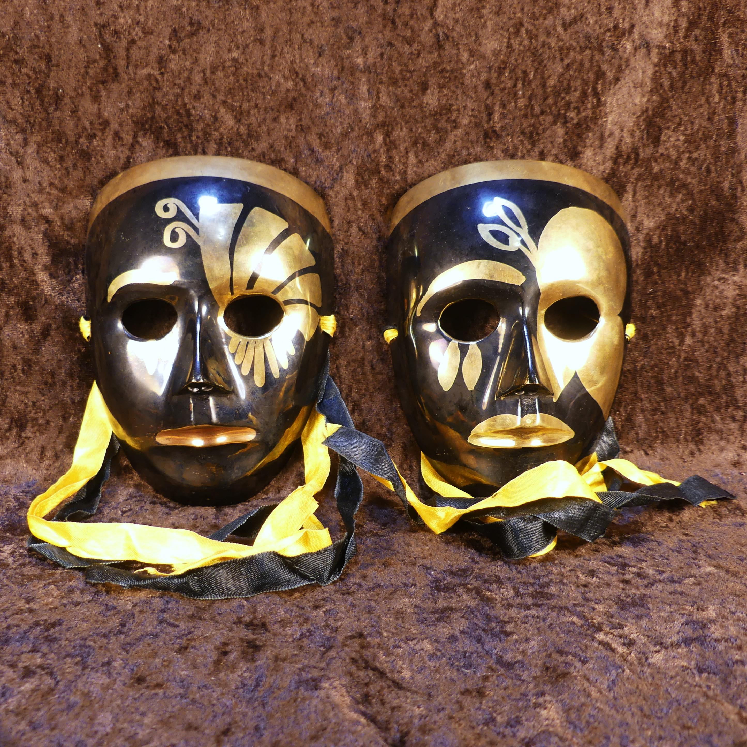 1920s Art Deco Style Black and Gold Enamel Over Cast Brass Wall Masks ...