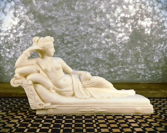 Antonio Canova's Pauline Bonaparte as Venus Victrix Neoclassical Stone 8 inch Long Sculpture