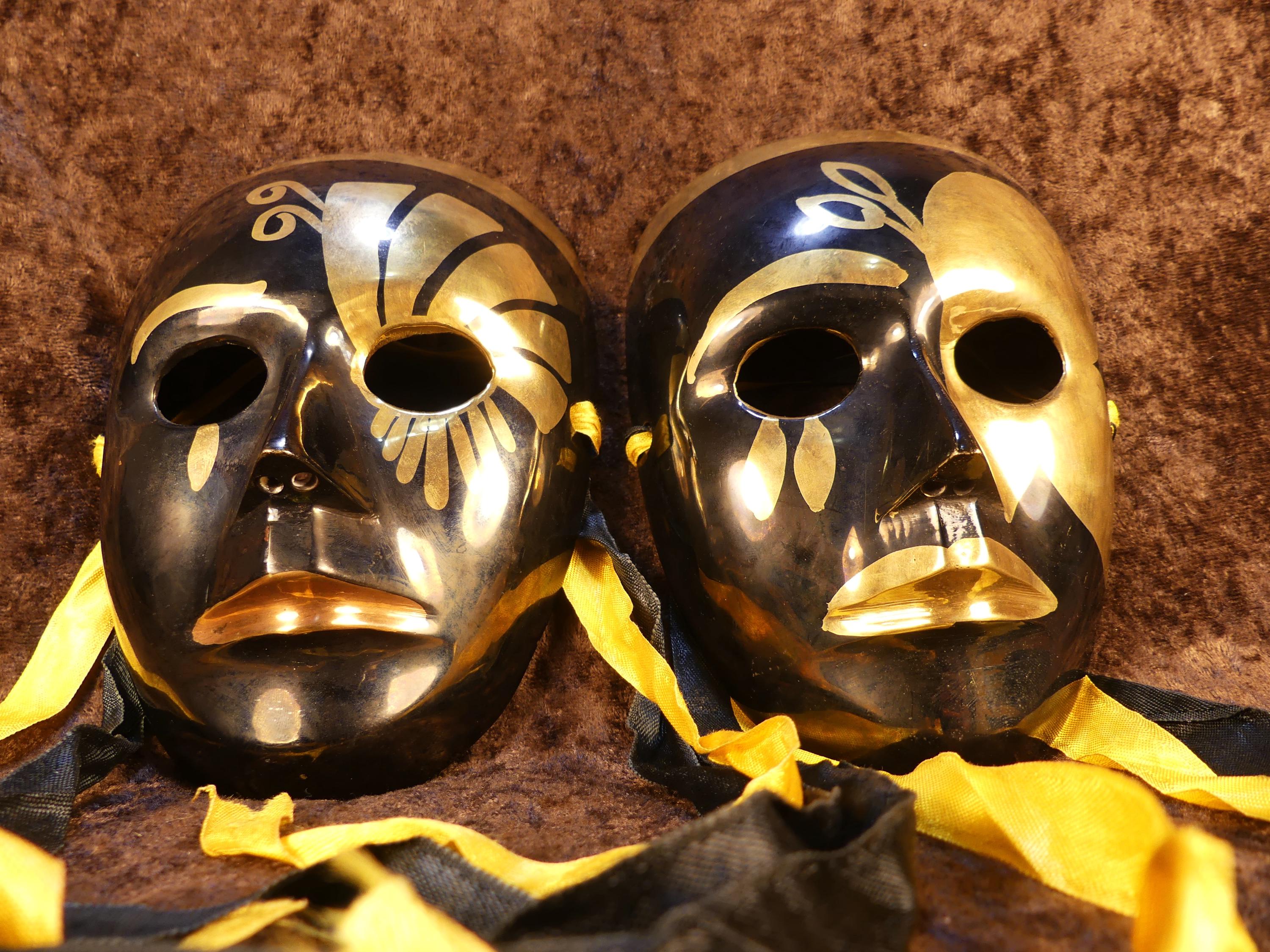 1920s Art Deco Style Black and Gold Enamel Over Cast Brass Wall Masks ...