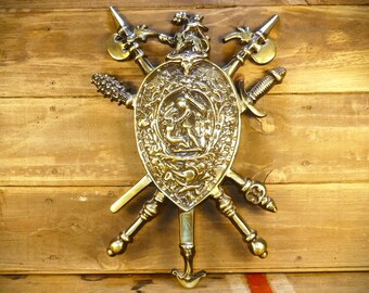 Cast Metal Gold-Tone Medieval Armorer's Shield / Coat of Arms (Made in Japan)
