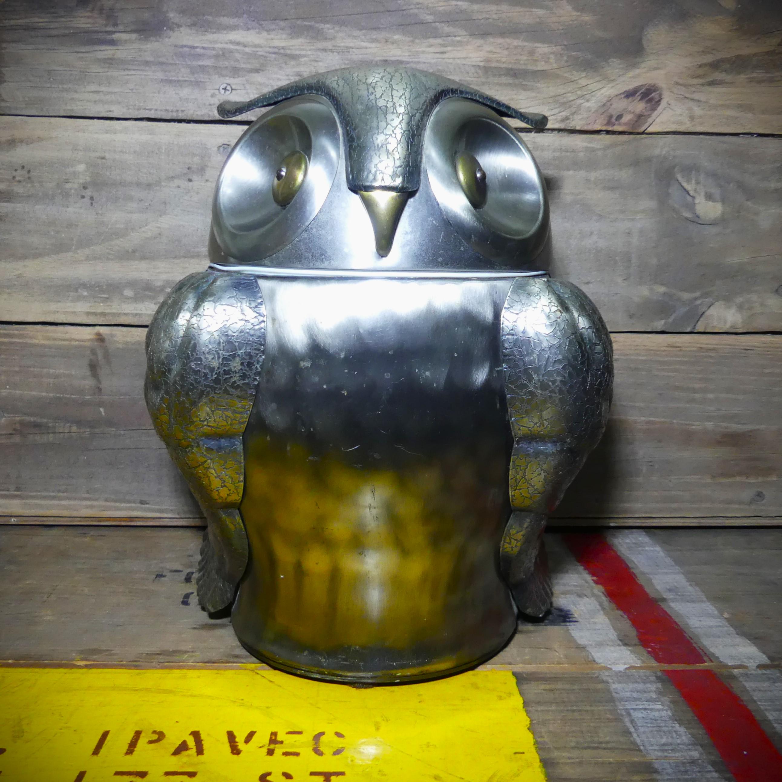 Pewtertone Olde Tankardware 西洋兜型アイスバケット Vtg Pewtertone Olde Tankardware Seymour Mann MCM Owl Ice