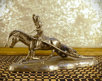 Michael A. Ricker Heavy Pewter Native American Statue With Horse And Travois Heritage Americana