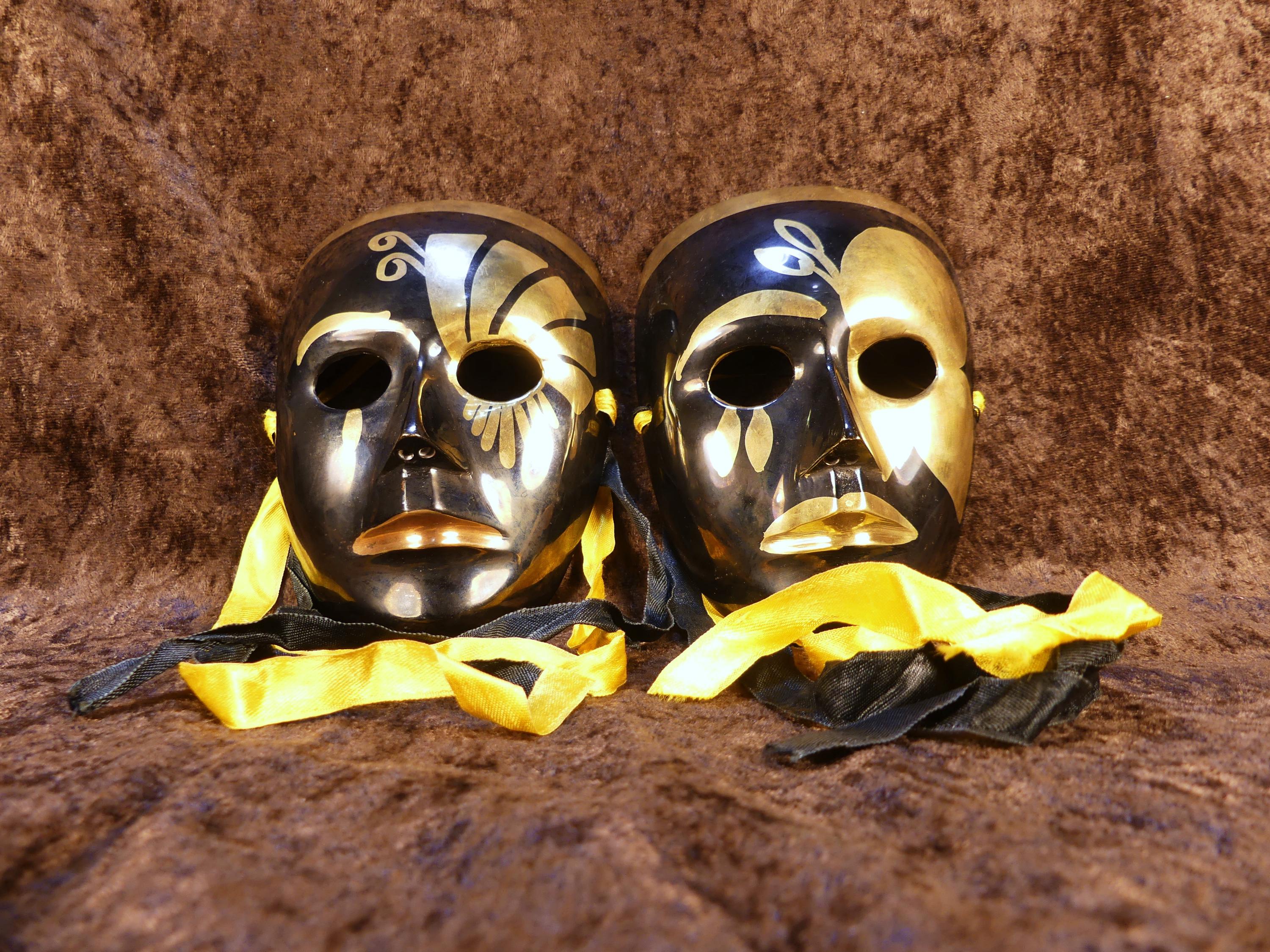 1920s Art Deco Style Black and Gold Enamel Over Cast Brass Wall Masks ...
