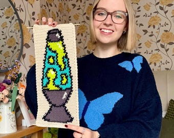 Motif de tapisserie au crochet avec lampe à lave rétro : décoration des années 90 (téléchargement numérique PDF)