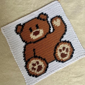 かわいいテディベアのかぎ針編みタペストリーパターン - 赤ちゃんのかぎ針編みギフト - 新生児へのプレゼント - 初心者向けの簡単なかぎ針編みPDFデジタルダウンロード - 室内装飾