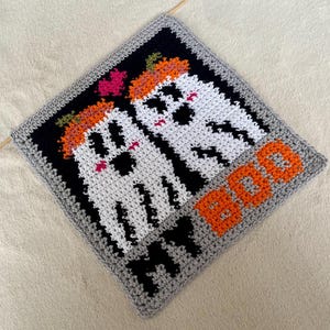 Geist Häkel-Tapisserie-Muster: Mein Boo Kürbis gruseliger Halloween-Wandbehang (PDF Digital Download)
