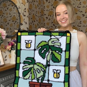 Motif de tapisserie au crochet Monstera : vitrail, bloc de couleur (téléchargement numérique PDF) image 1