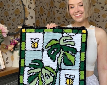 Motif de tapisserie au crochet Monstera : vitrail, bloc de couleur (téléchargement numérique PDF)