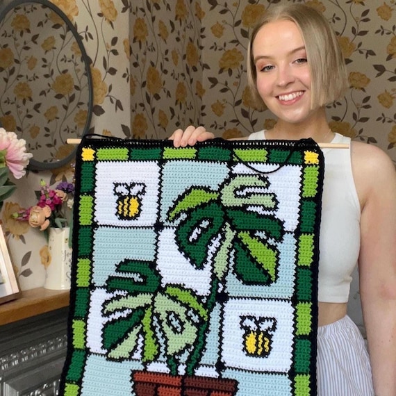 Monstera Crochet Tapestry Pattern: Stain-Glass Window, Colour Block (PDF Digital Download)