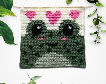 Patrón de crochet de rana del amor: Fácil de colgar en la pared (Descarga digital en PDF)